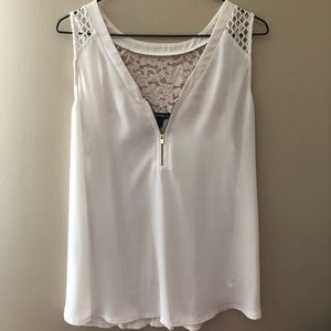 White Dress Tank with Mesh and Lace Detail